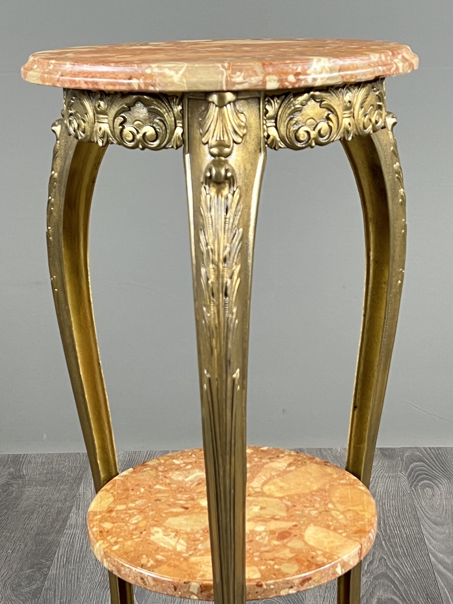 Petite sellette table d’appoint en bronze et marbre, fin XIXe siècle-photo-3