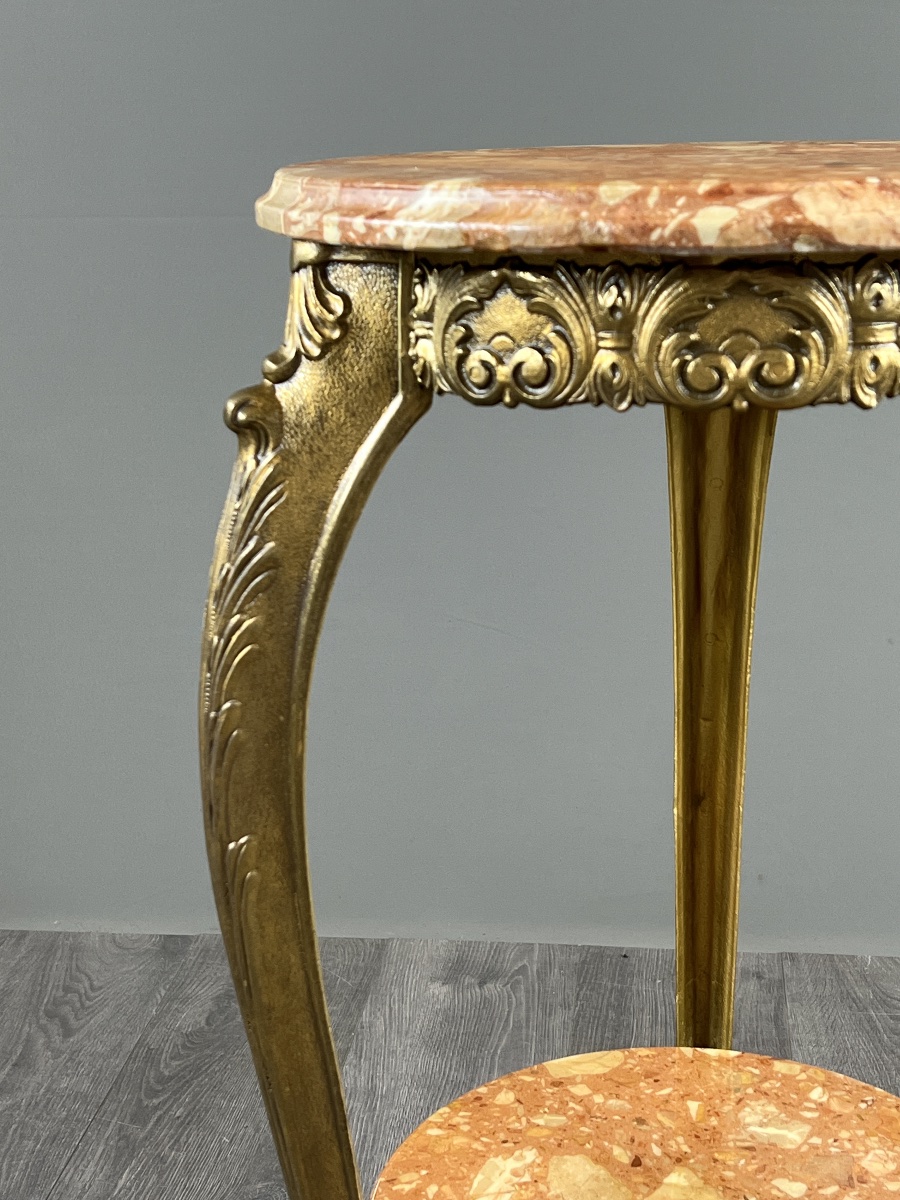 Petite sellette table d’appoint en bronze et marbre, fin XIXe siècle-photo-4