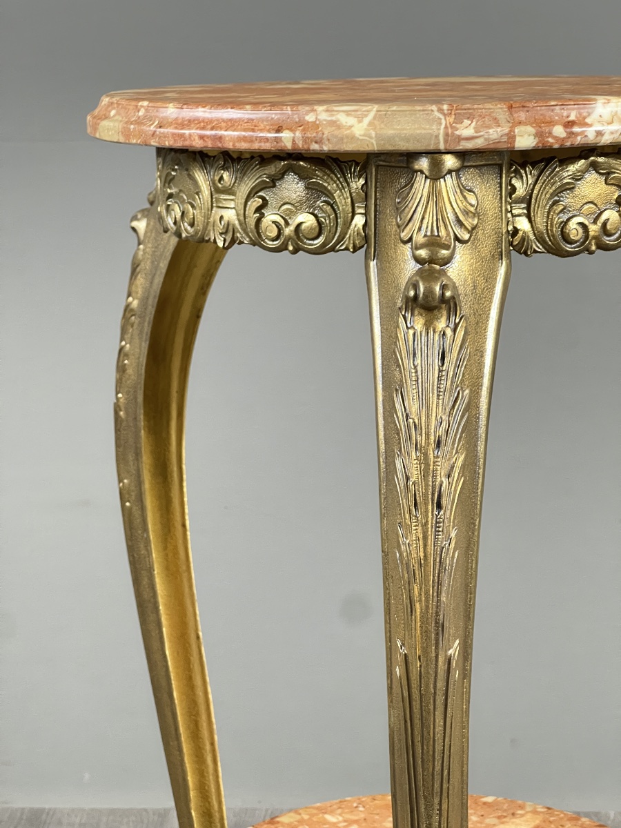 Petite sellette table d’appoint en bronze et marbre, fin XIXe siècle-photo-5