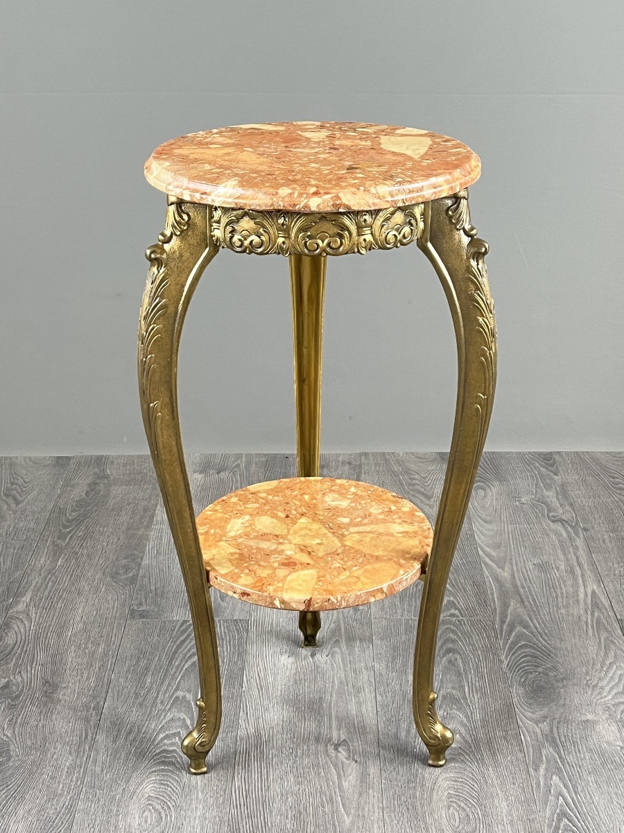 Petite sellette table d’appoint en bronze et marbre, fin XIXe siècle