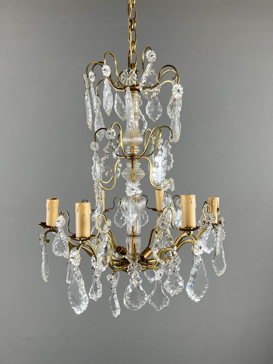 Lustre en bronze et cristal à pampilles, style Louis XV, XXe siècle-photo-2