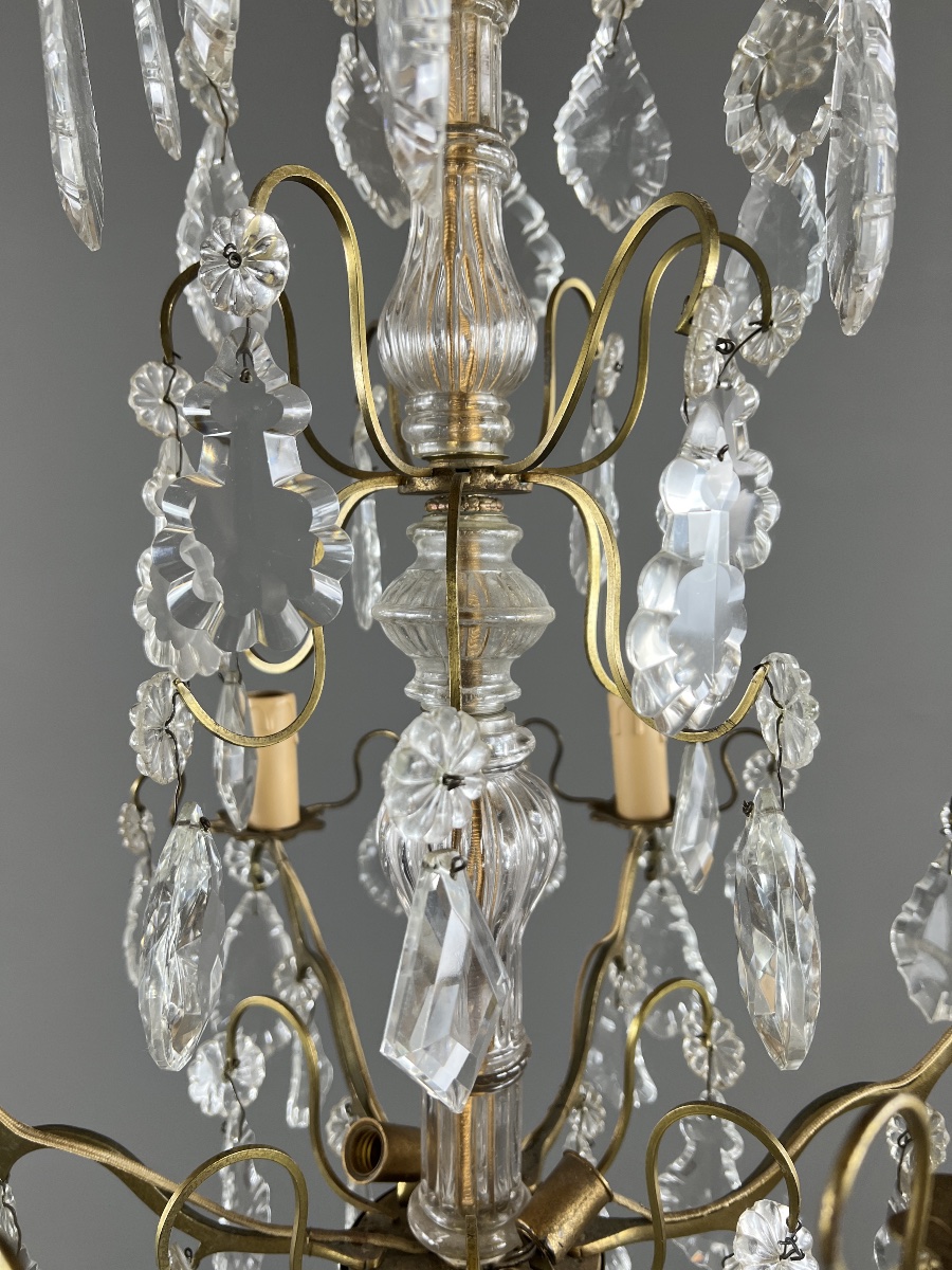 Lustre en bronze et cristal à pampilles, style Louis XV, XXe siècle-photo-3