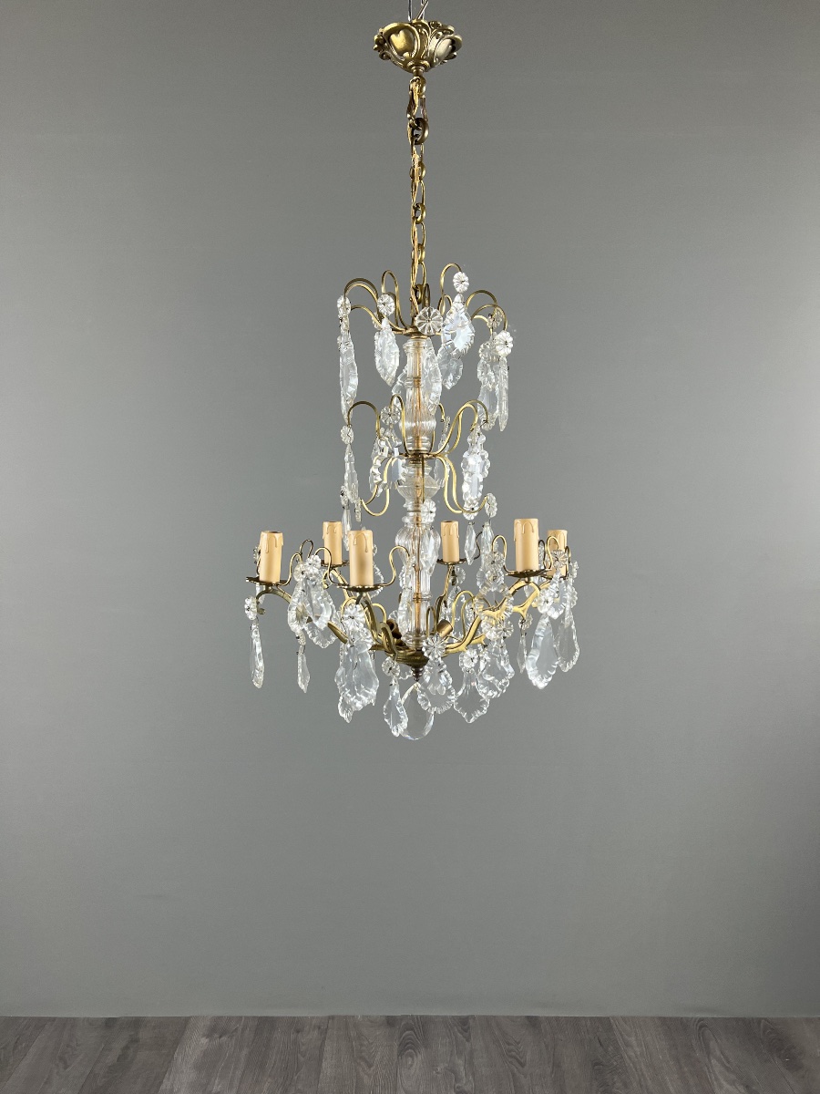 Lustre en bronze et cristal à pampilles, style Louis XV, XXe siècle-photo-4