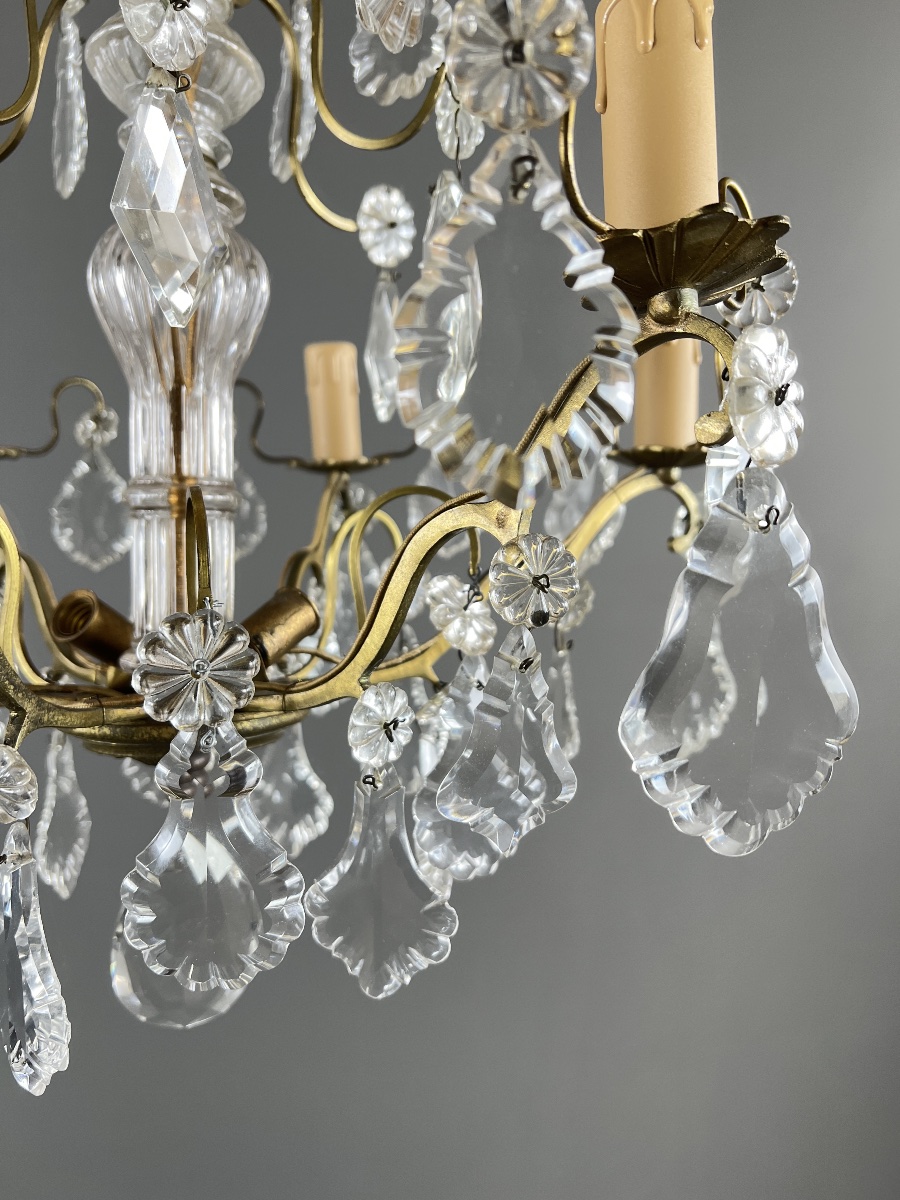 Lustre en bronze et cristal à pampilles, style Louis XV, XXe siècle-photo-1