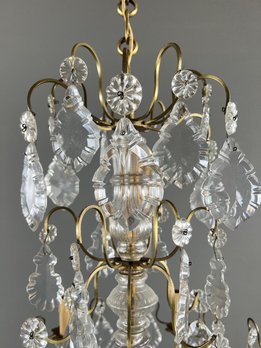 Lustre en bronze et cristal à pampilles, style Louis XV, XXe siècle-photo-2