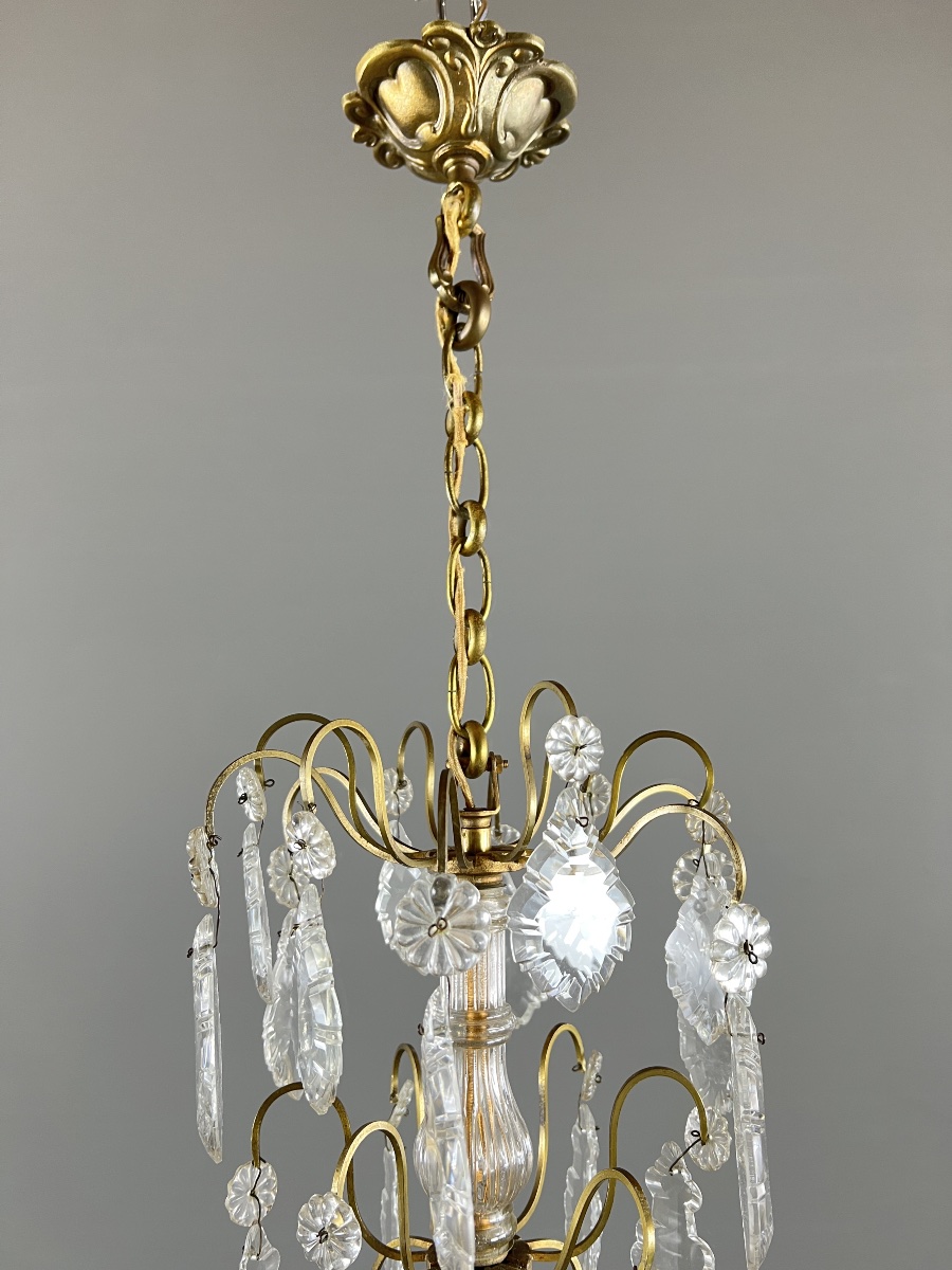 Lustre en bronze et cristal à pampilles, style Louis XV, XXe siècle-photo-3