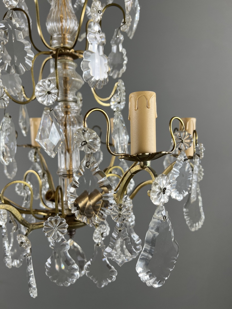 Lustre en bronze et cristal à pampilles, style Louis XV, XXe siècle-photo-4