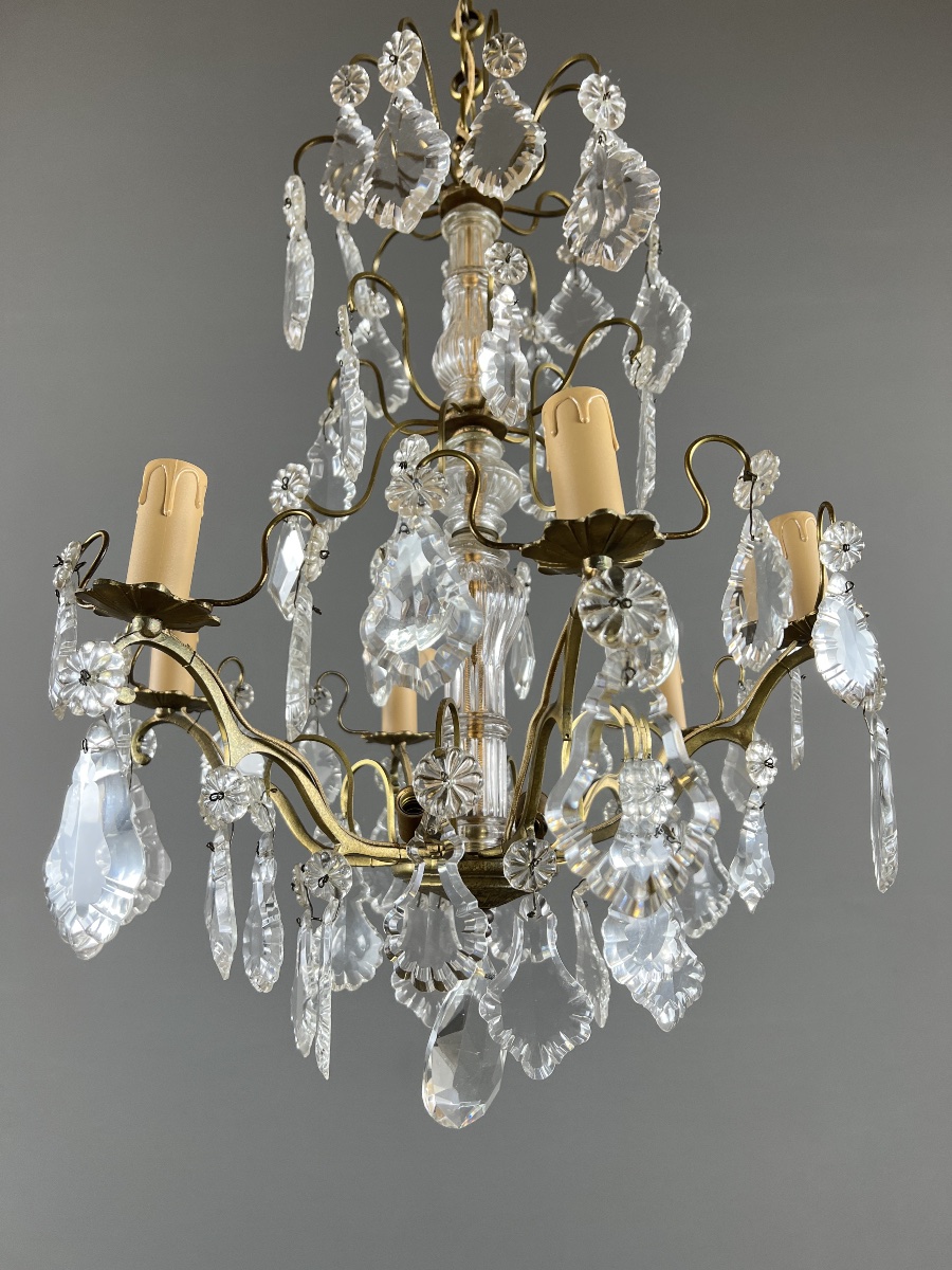 Lustre en bronze et cristal à pampilles, style Louis XV, XXe siècle-photo-5