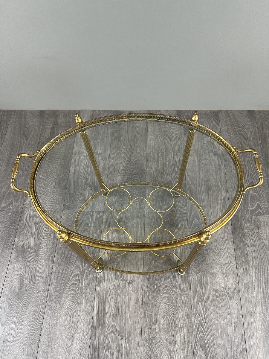 Table Roulante Chariot en Laiton et Verre, XXe Siècle-photo-1