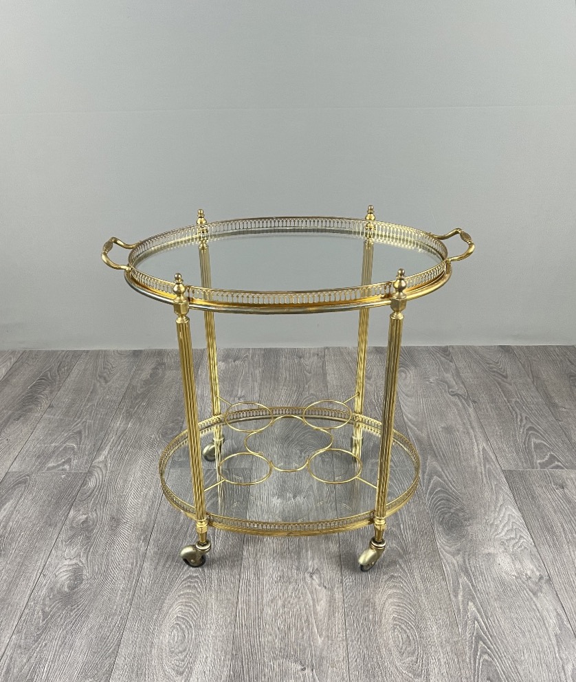 Table Roulante Chariot en Laiton et Verre, XXe Siècle