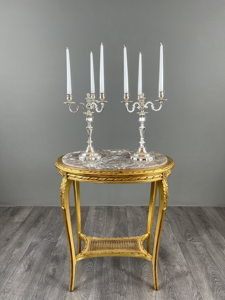 Paire de candélabres en métal argenté, style Louis XV, XXe Siècle-photo-2