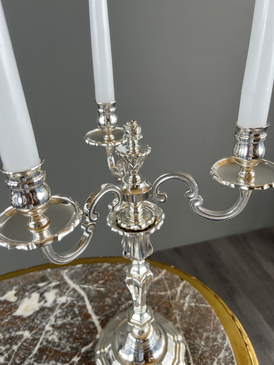 Paire de candélabres en métal argenté, style Louis XV, XXe Siècle-photo-4
