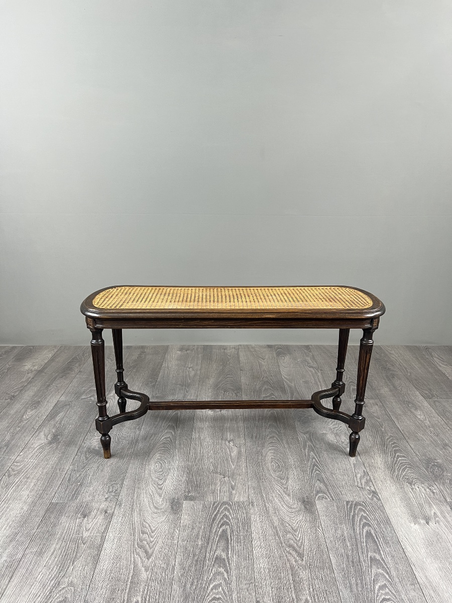 Antique Wooden Bench, Cane Seat, Louis XVI Style, 20th Century-photo-2