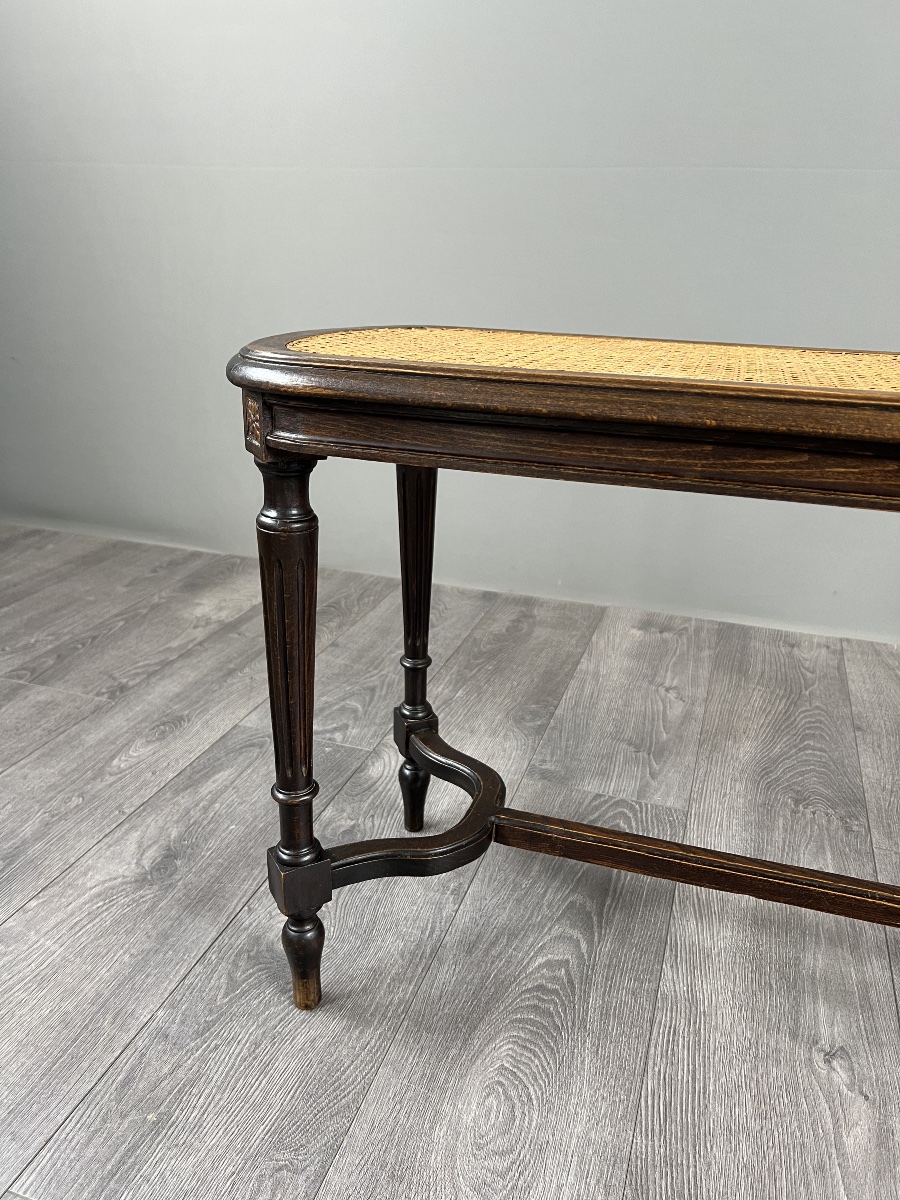 Antique Wooden Bench, Cane Seat, Louis XVI Style, 20th Century-photo-3