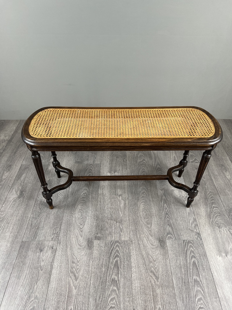 Antique Wooden Bench, Cane Seat, Louis XVI Style, 20th Century-photo-4