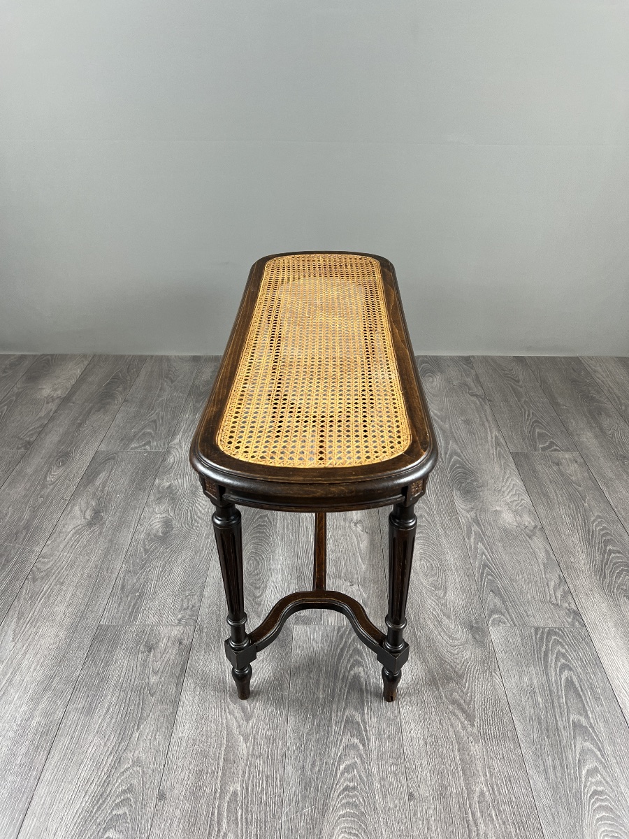Antique Wooden Bench, Cane Seat, Louis XVI Style, 20th Century-photo-1