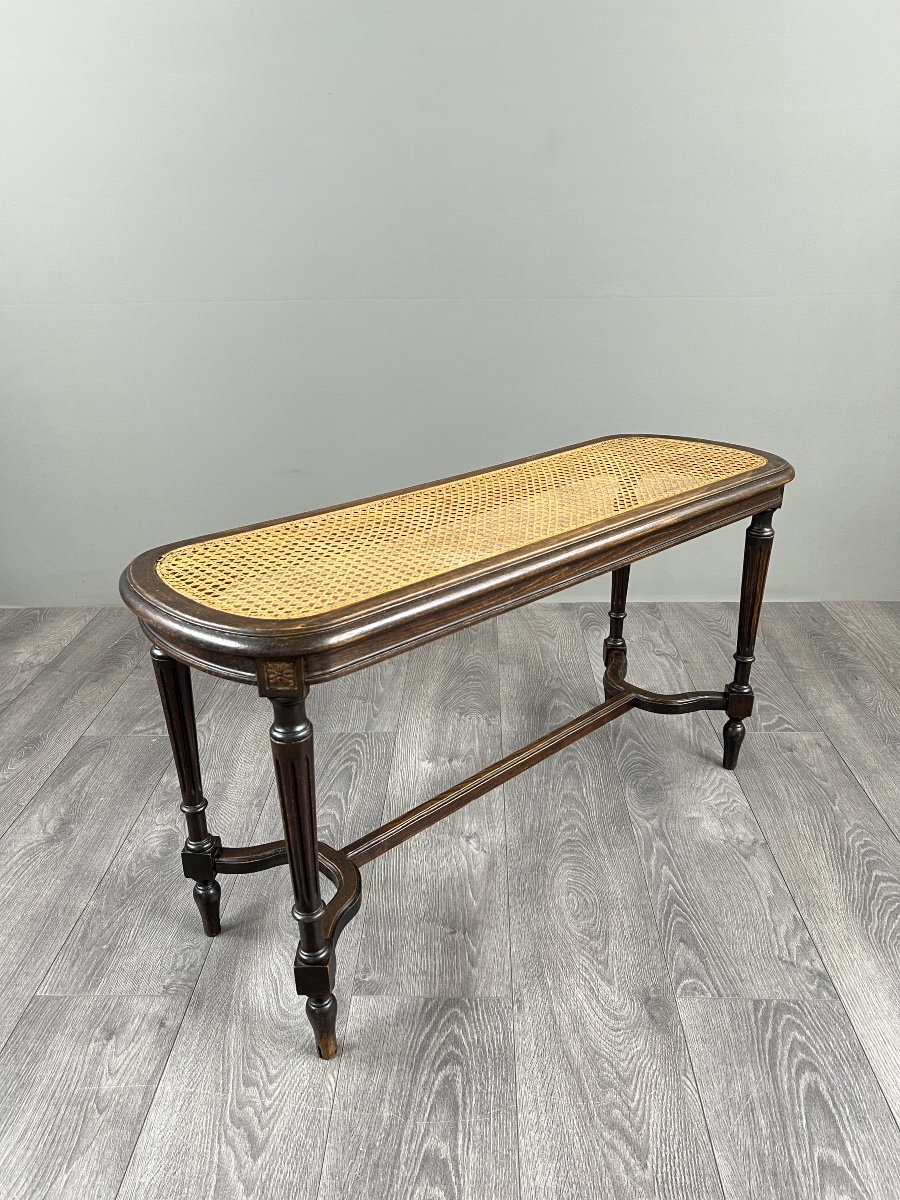 Antique Wooden Bench, Cane Seat, Louis XVI Style, 20th Century-photo-2