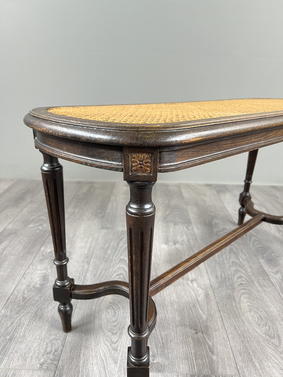 Antique Wooden Bench, Cane Seat, Louis XVI Style, 20th Century-photo-3