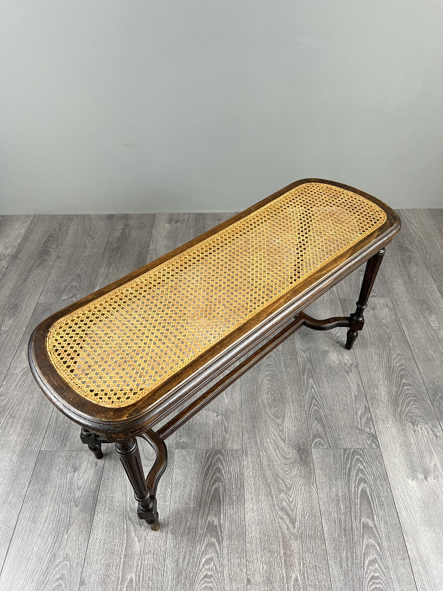 Antique Wooden Bench, Cane Seat, Louis XVI Style, 20th Century-photo-4