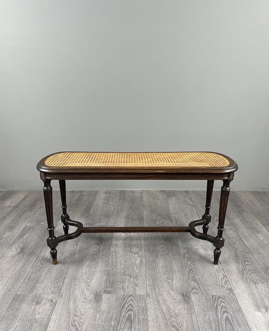 Antique Wooden Bench, Cane Seat, Louis XVI Style, 20th Century