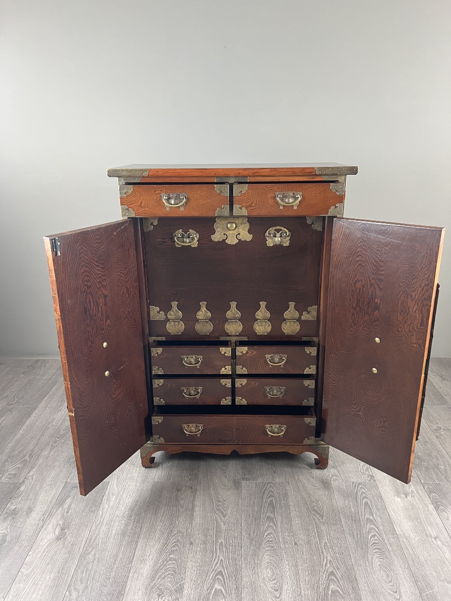 Japanese Tansu Cabinet In Wood With Brass Fittings, Late 19th Century-photo-4