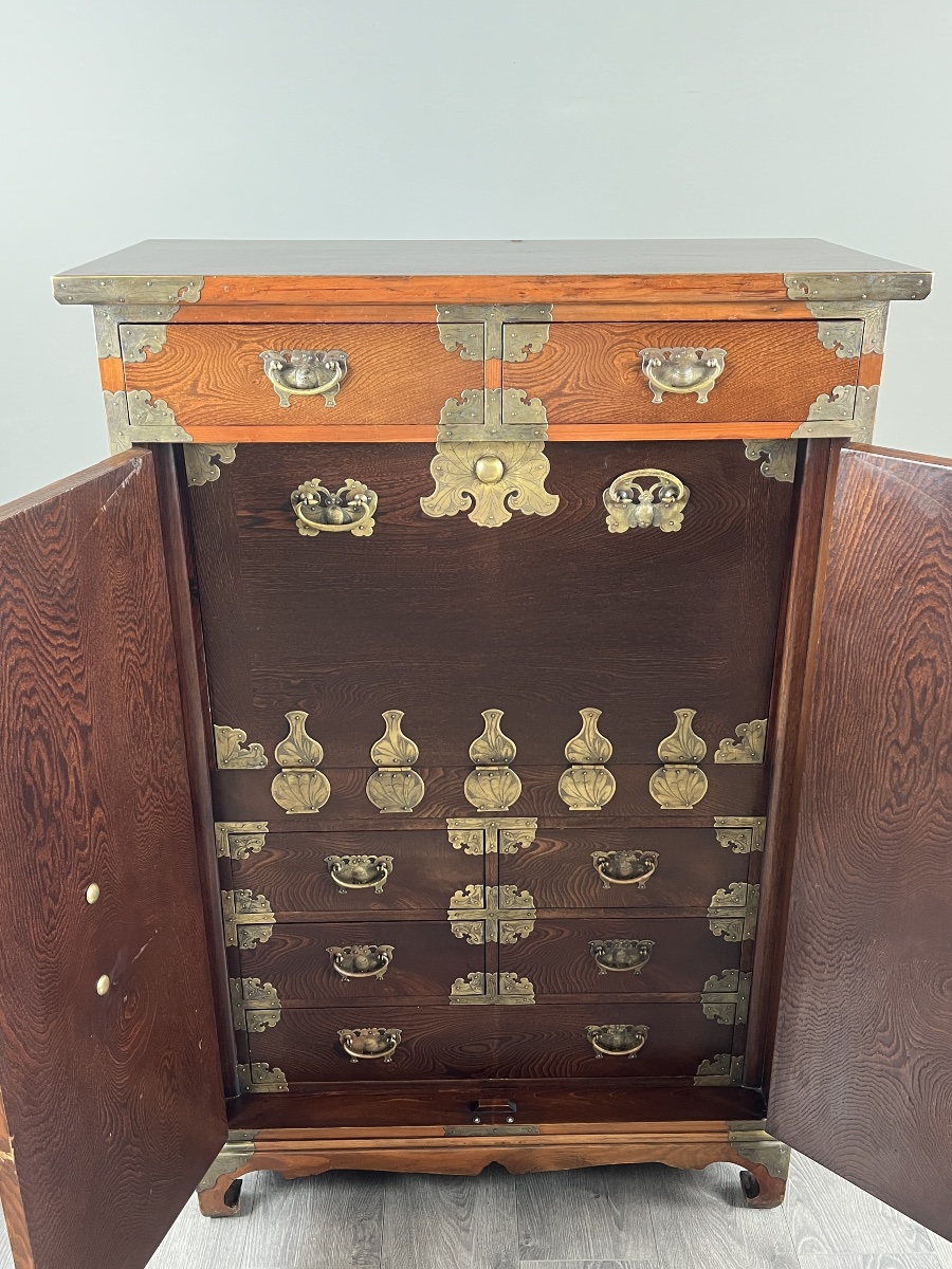 Japanese Tansu Cabinet In Wood With Brass Fittings, Late 19th Century-photo-2