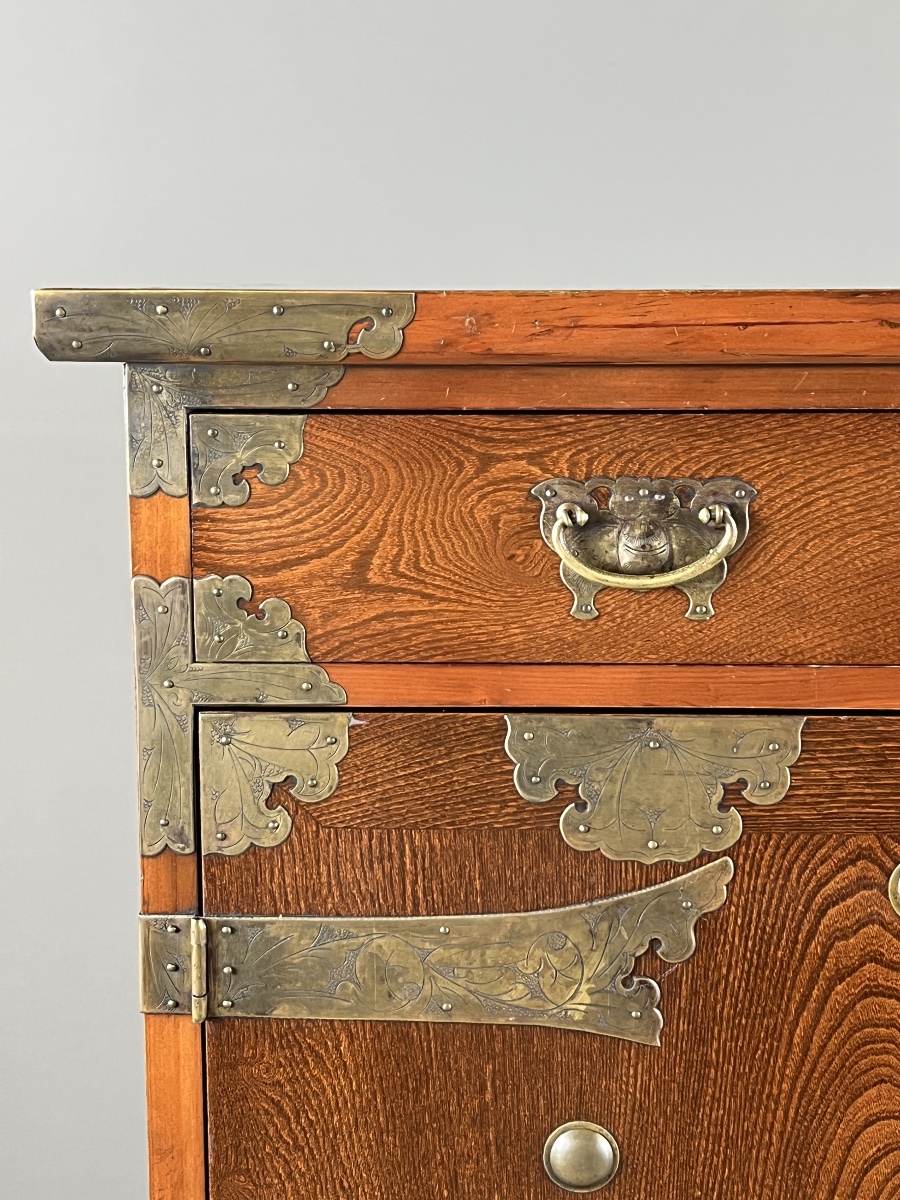 Japanese Tansu Cabinet In Wood With Brass Fittings, Late 19th Century-photo-3