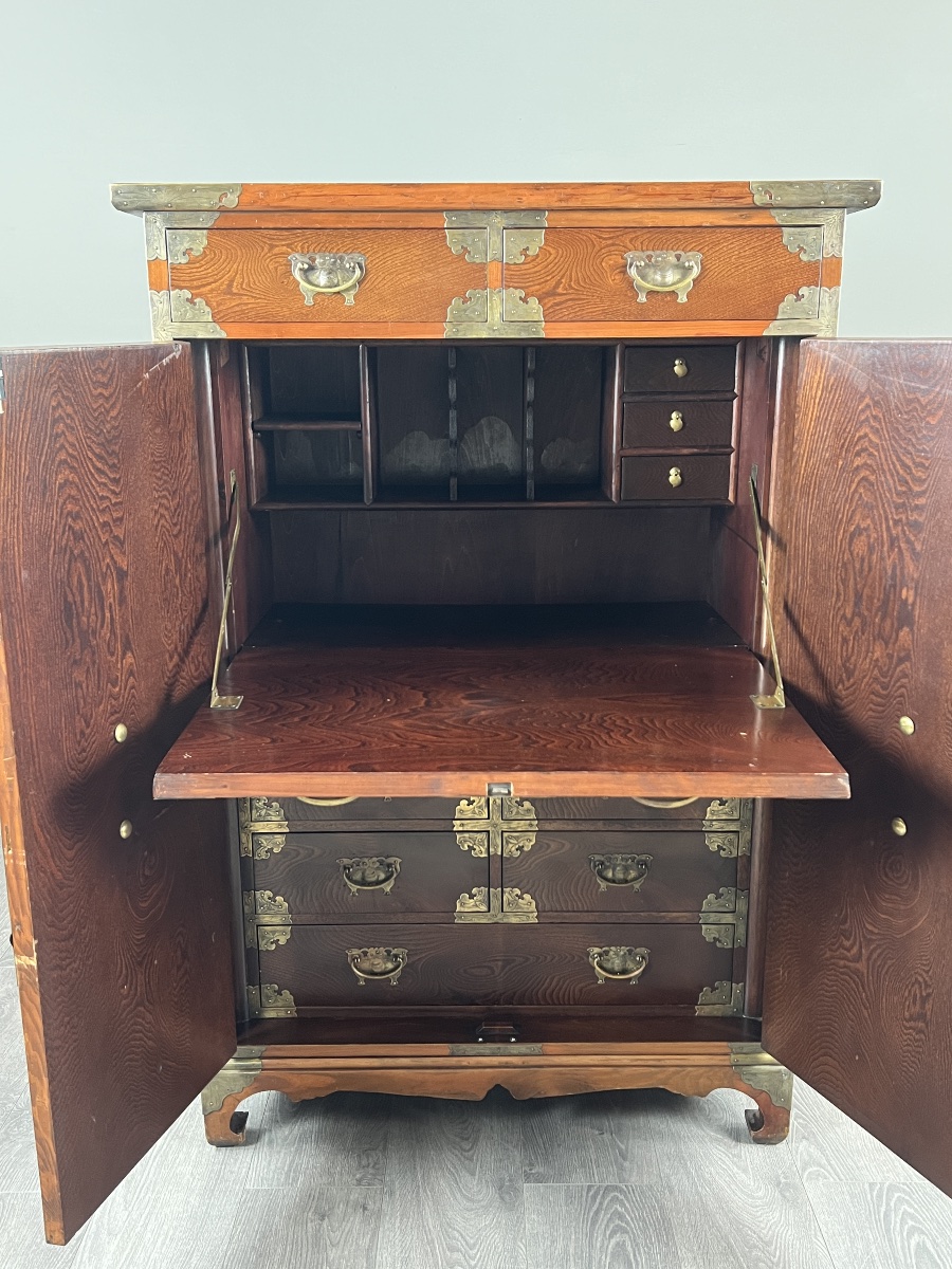 Japanese Tansu Cabinet In Wood With Brass Fittings, Late 19th Century-photo-5