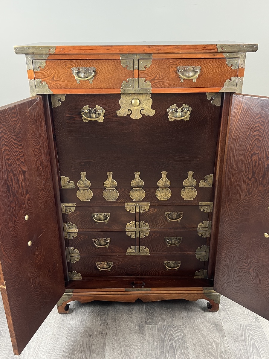 Japanese Tansu Cabinet In Wood With Brass Fittings, Late 19th Century-photo-8