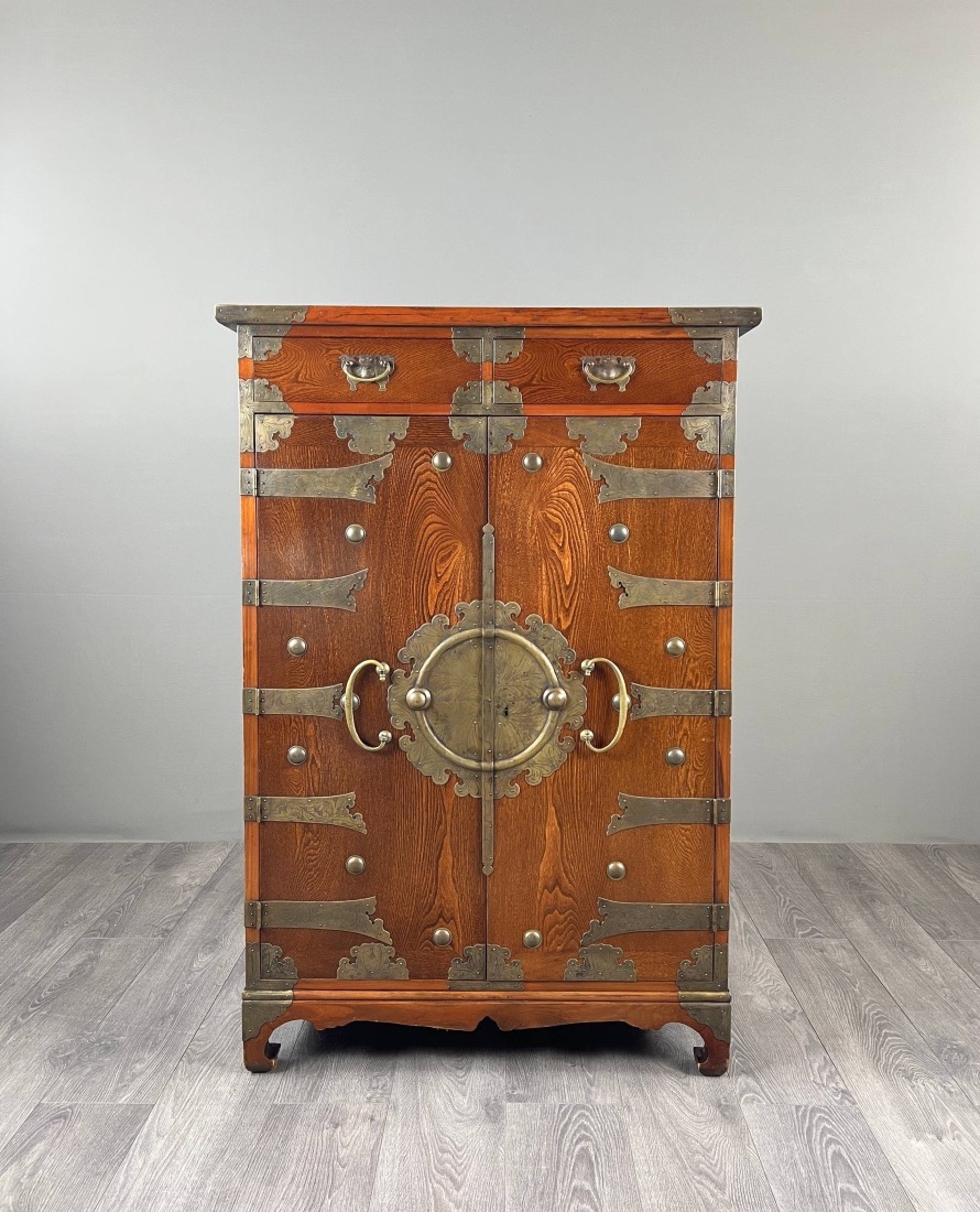 Japanese Tansu Cabinet In Wood With Brass Fittings, Late 19th Century