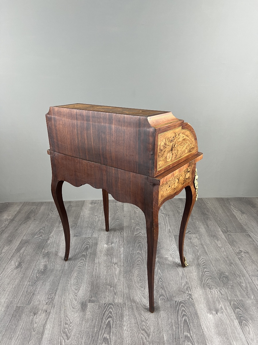 Bureau à cylindre en marqueterie de style Louis XV, XIXe siècle-photo-8