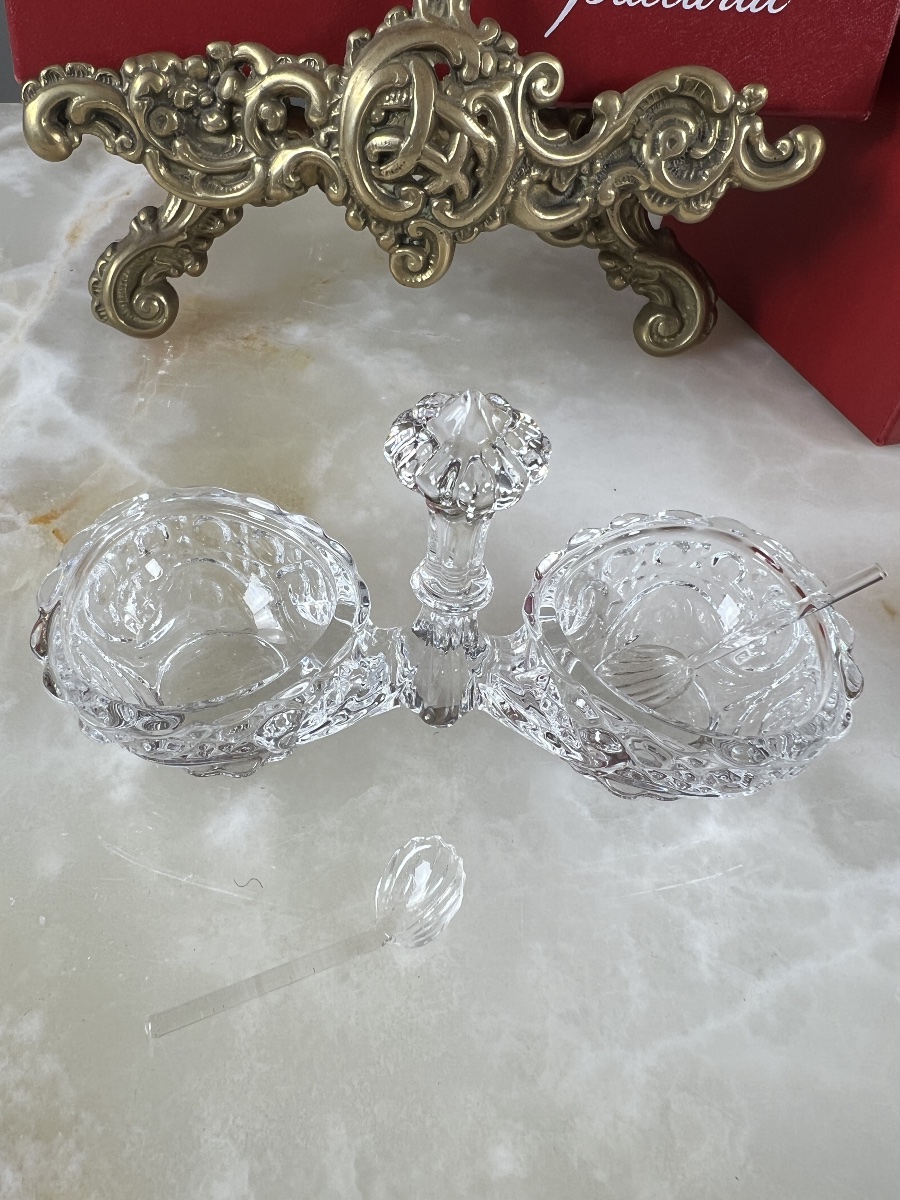 Salière double en cristal de Baccarat, modèle à décor taillé, XXe Siècle-photo-2