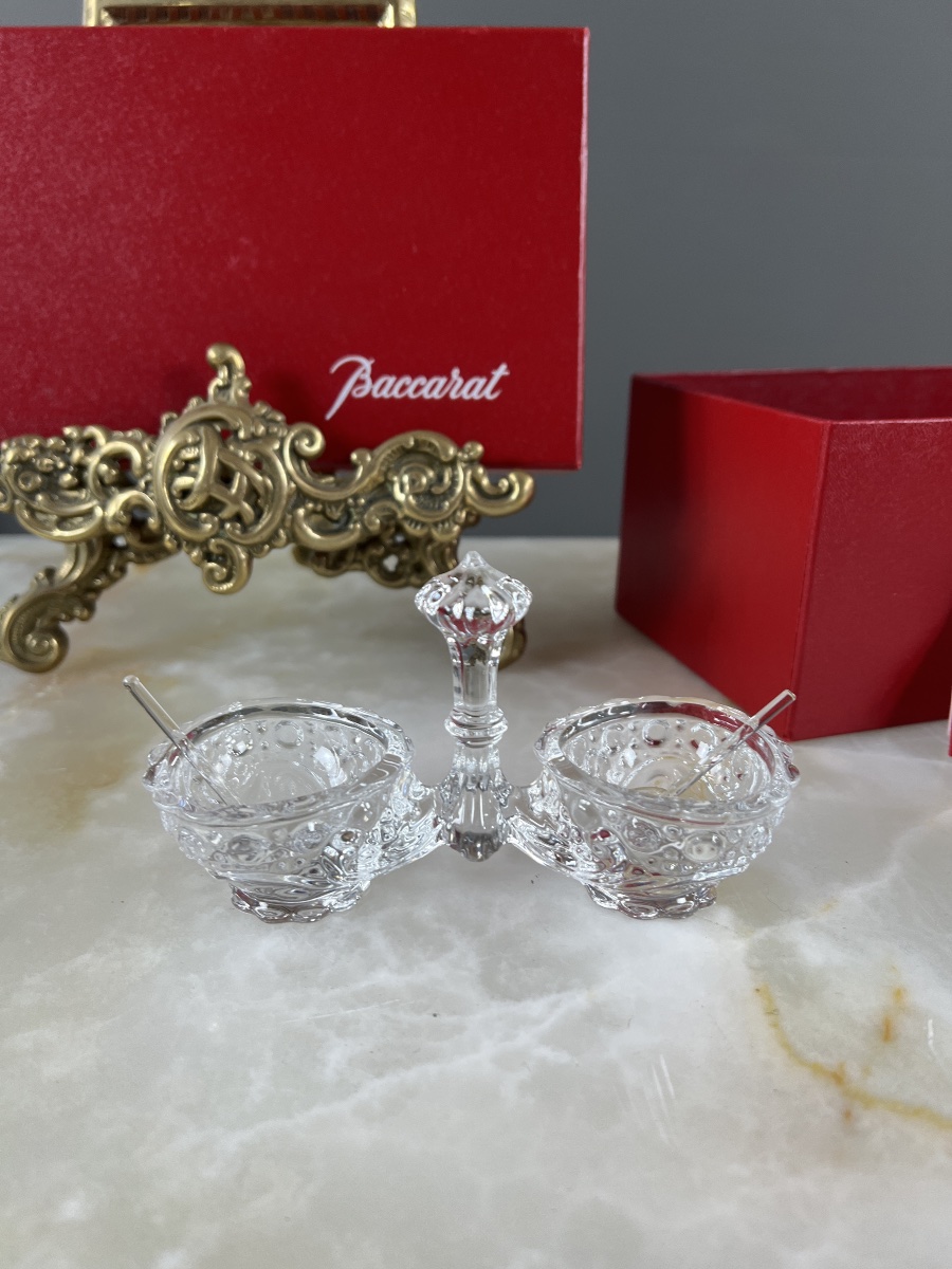 Salière double en cristal de Baccarat, modèle à décor taillé, XXe Siècle-photo-3