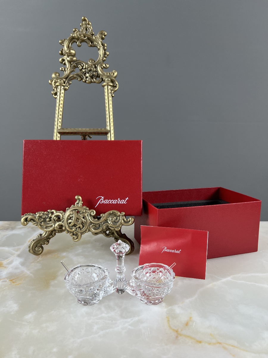 Salière double en cristal de Baccarat, modèle à décor taillé, XXe Siècle-photo-4