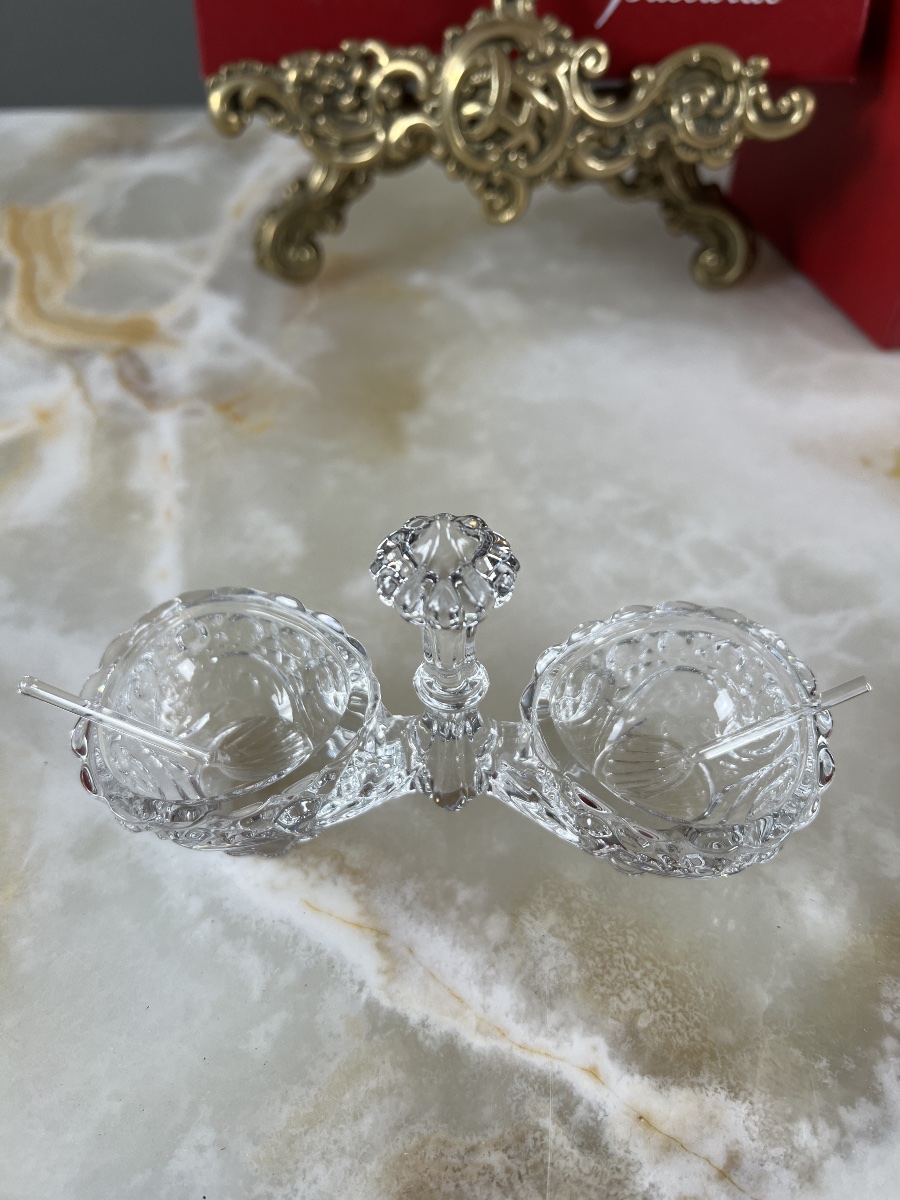 Salière double en cristal de Baccarat, modèle à décor taillé, XXe Siècle-photo-1