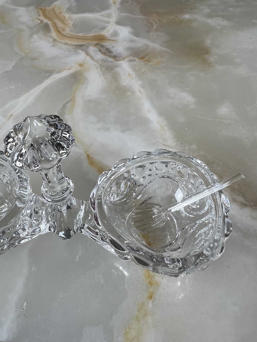 Salière double en cristal de Baccarat, modèle à décor taillé, XXe Siècle-photo-3
