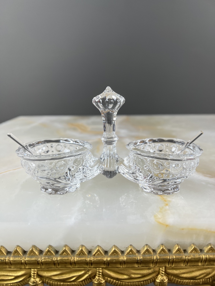 Salière double en cristal de Baccarat, modèle à décor taillé, XXe Siècle-photo-4