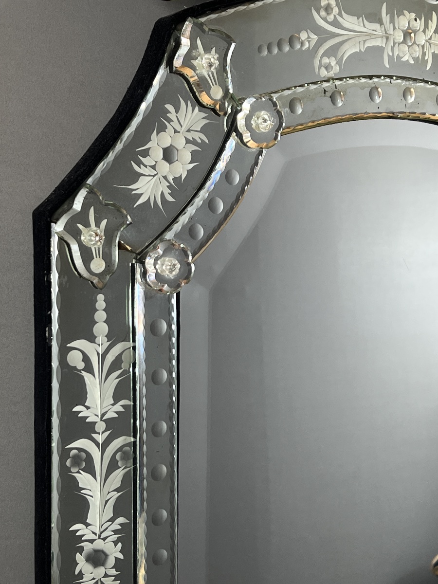 Miroir vénitien gravé à décor floral, XXe siècle-photo-4