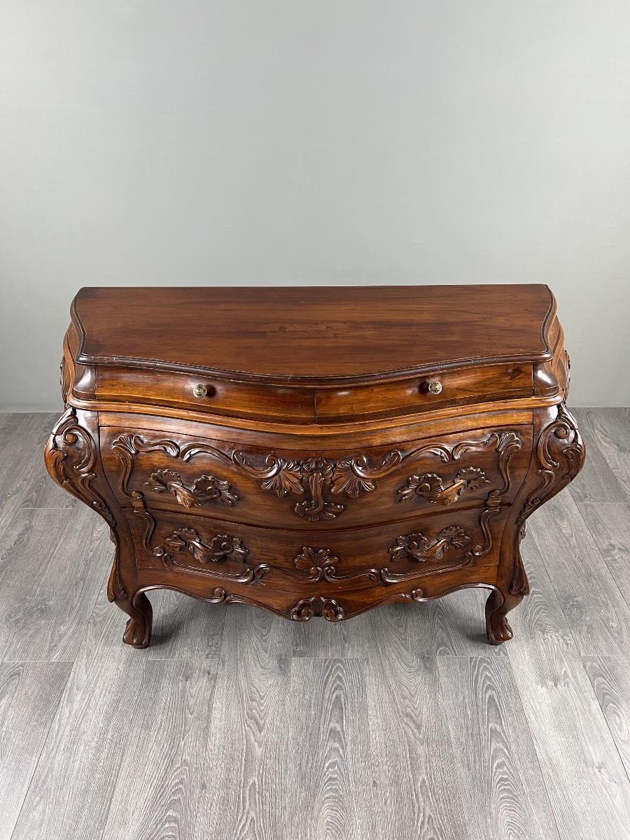 Commode galbée de style Louis XV en bois sculpté, XIXe Siècle-photo-3