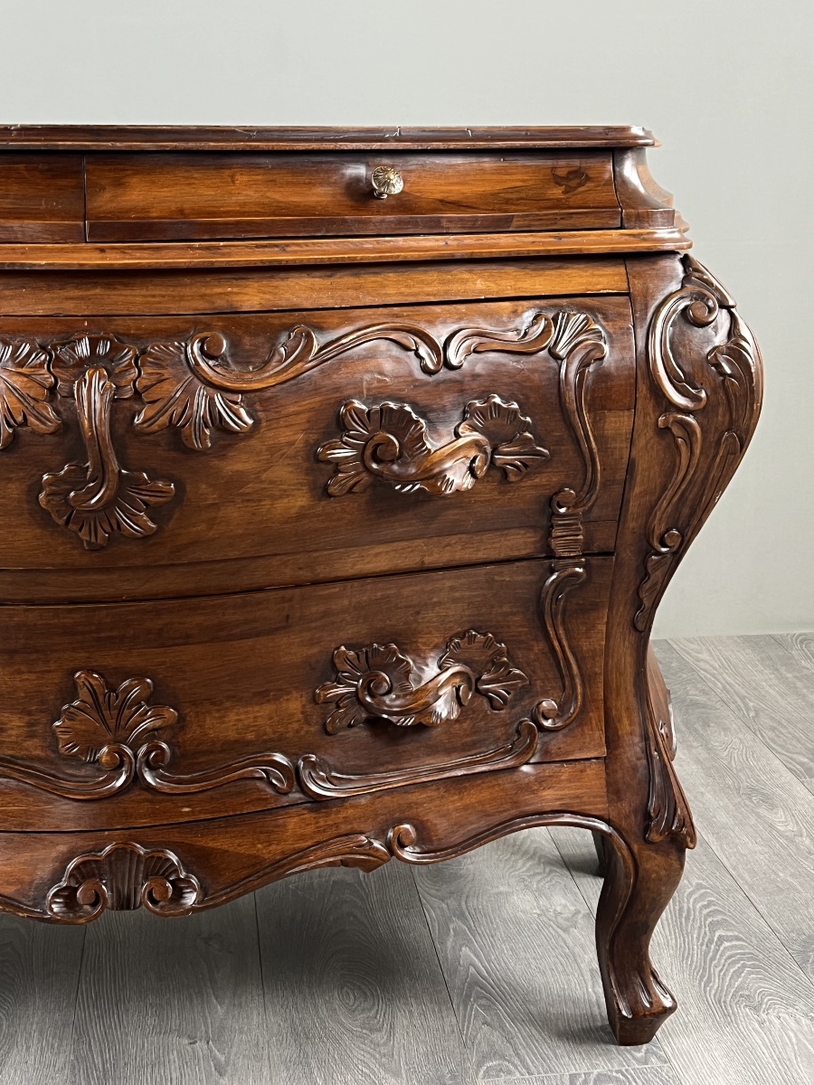 Commode galbée de style Louis XV en bois sculpté, XIXe Siècle-photo-3