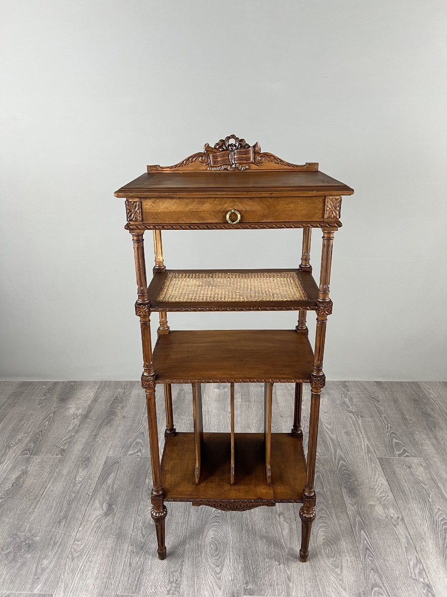 Meuble à musique de style Louis XVI en bois sculpté avec cannage, XIXe Siècle-photo-2