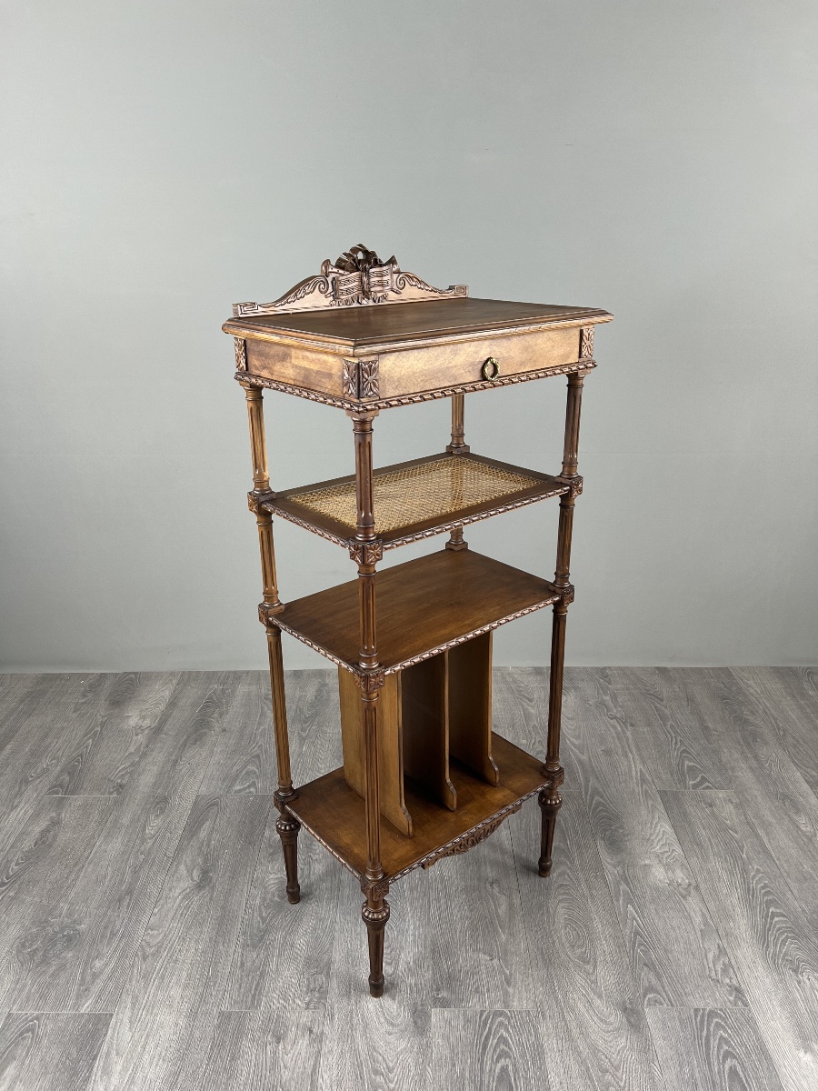 Meuble à musique de style Louis XVI en bois sculpté avec cannage, XIXe Siècle-photo-3