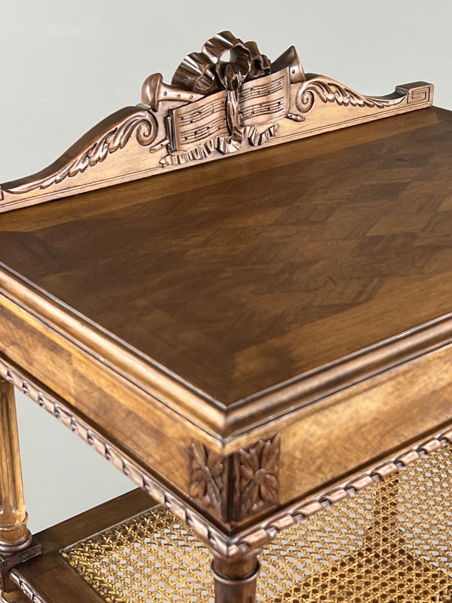 Meuble à musique de style Louis XVI en bois sculpté avec cannage, XIXe Siècle-photo-4