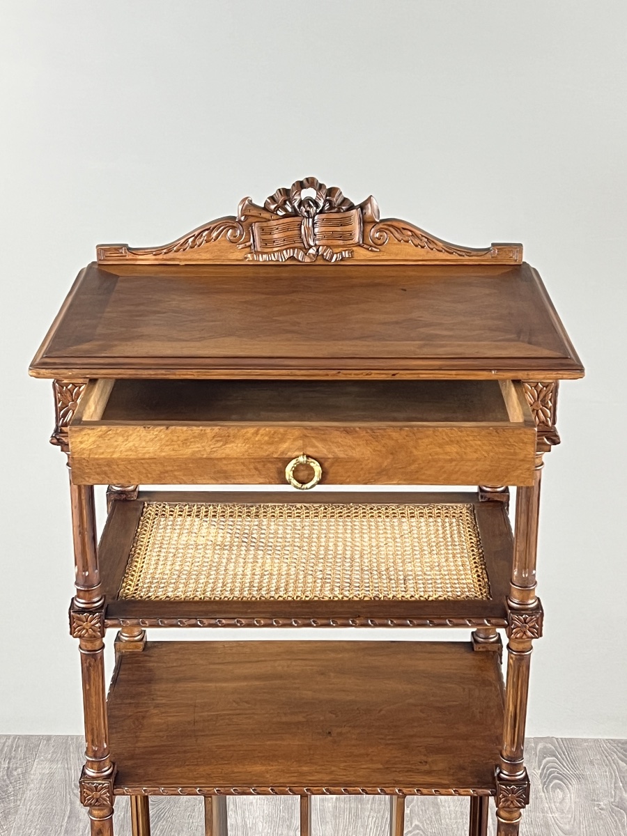 Meuble à musique de style Louis XVI en bois sculpté avec cannage, XIXe Siècle-photo-2
