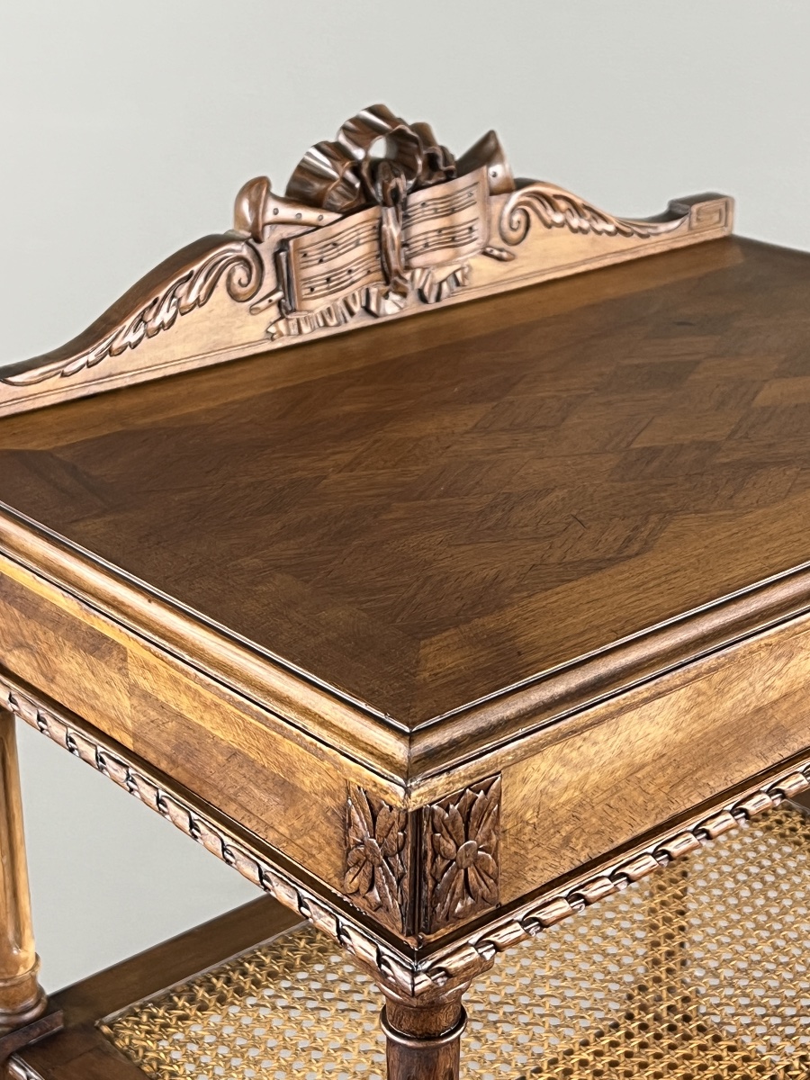 Meuble à musique de style Louis XVI en bois sculpté avec cannage, XIXe Siècle-photo-4