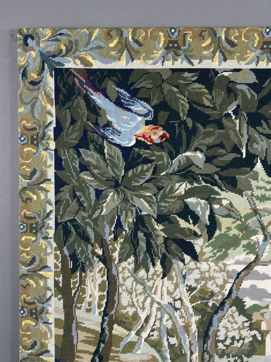 Grande tapisserie décorative, les oiseaux exotiques, XXe Siècle-photo-2