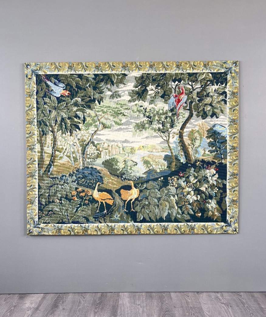 Grande tapisserie décorative, les oiseaux exotiques, XXe Siècle