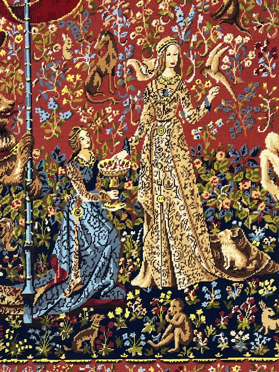 Large Wall Tapestry, “the Lady And The Unicorn,” 20th Century-photo-2
