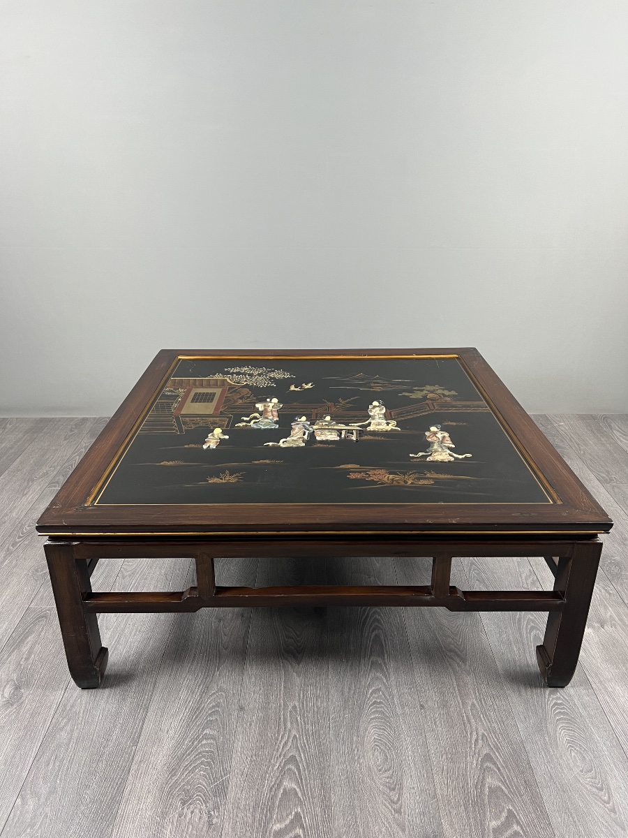Table basse de style Chinoiserie en bois laqué et décor en nacre,  XXe Siècle-photo-4