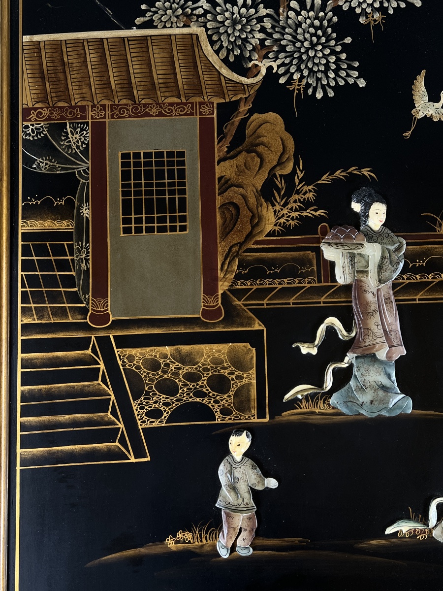 Table basse de style Chinoiserie en bois laqué et décor en nacre,  XXe Siècle-photo-3